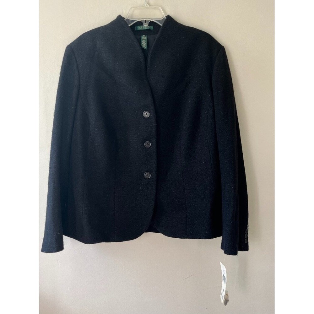 Lauren Ralph Lauren Sz 18W Black Wool Blend with Lurex Blazer Jacket Cardigan